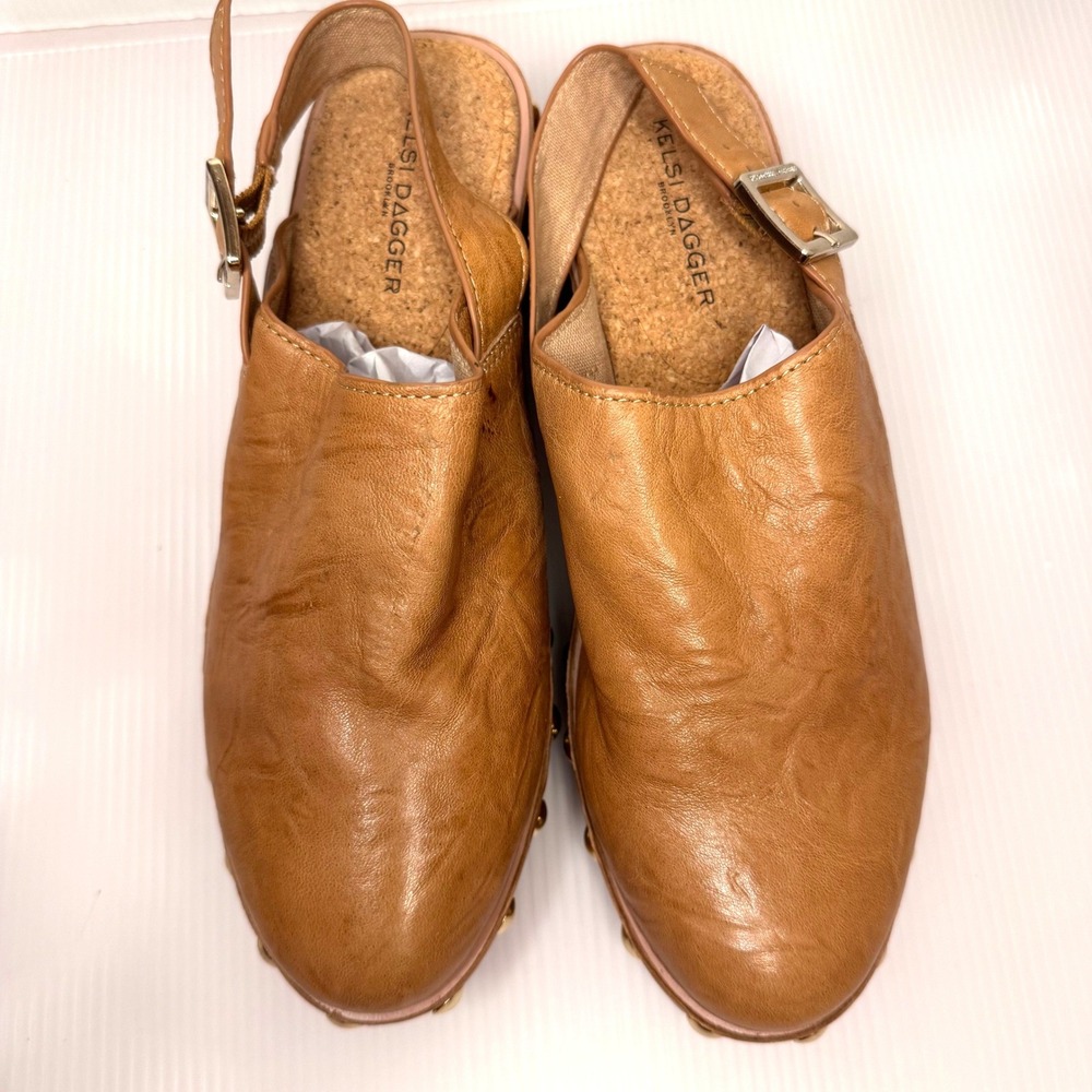 Kelsi Dagger Brooklyn Studded Clogs Size 7.5 Leather Wood Boho Cottage Minimal - Picture 3 of 9